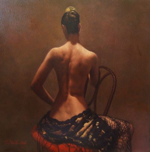 Hamish Blakely pinturas estilo clássico corpos realistas mulheres de costas ombros sensual