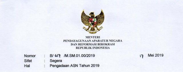 Surat Edaran MENPANRB tentang Pengadaan ASN Tahun 2019