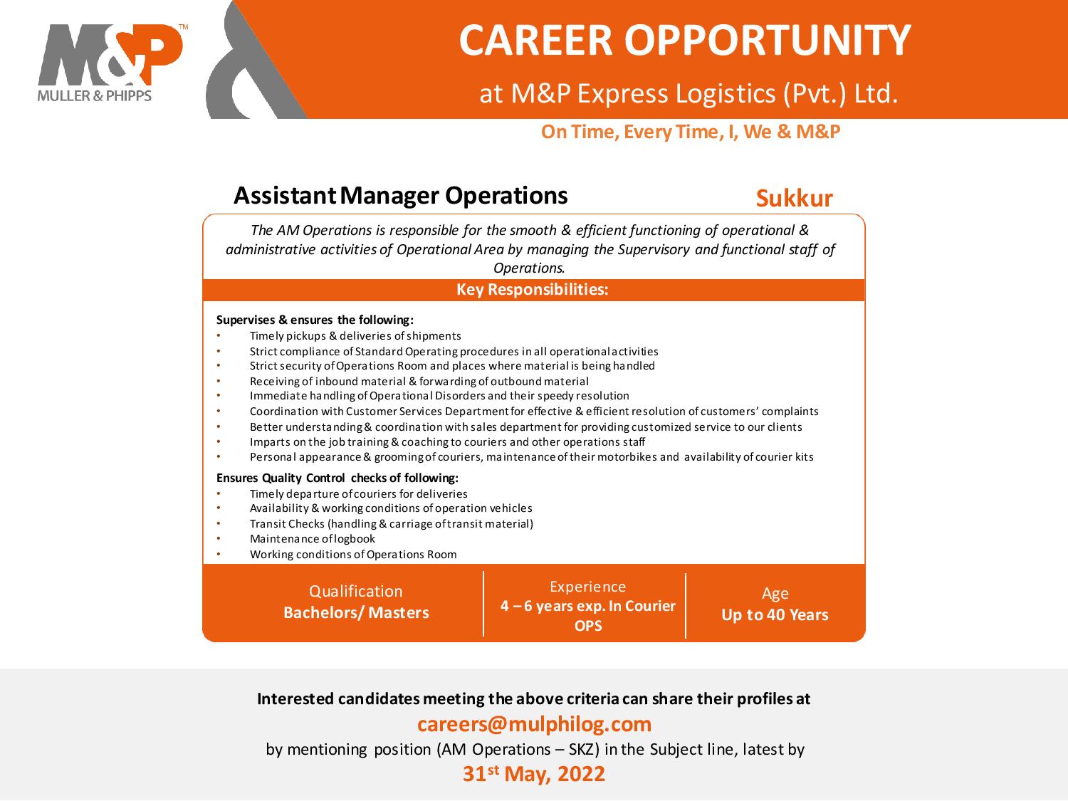 Assistant Manager Operations opportunity at M&P Express Logistics