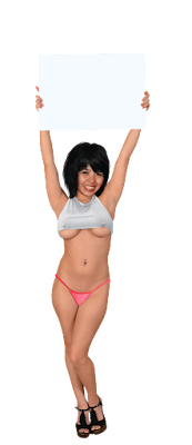 Girl showing underboob holding sign PNG clipart