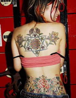 Sexy Tattooed Girl with Upper and Lower back Tattoo Design