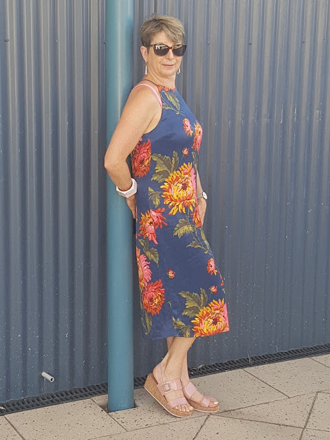 summer spaghetti floral dress/sandals/vintage scarf