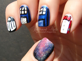 nails nailart nail art mani manicure Spellbound Doctor Who Tardis Galaxy bow tie suspender DW BBC