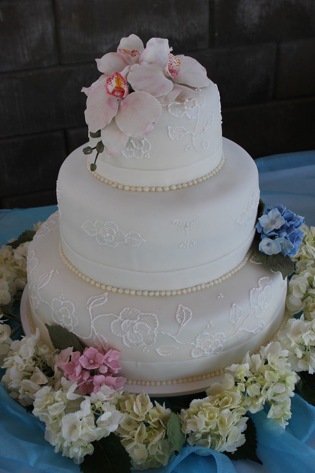 Cakes: Hydrangea amp; Orchid Wedding Cake