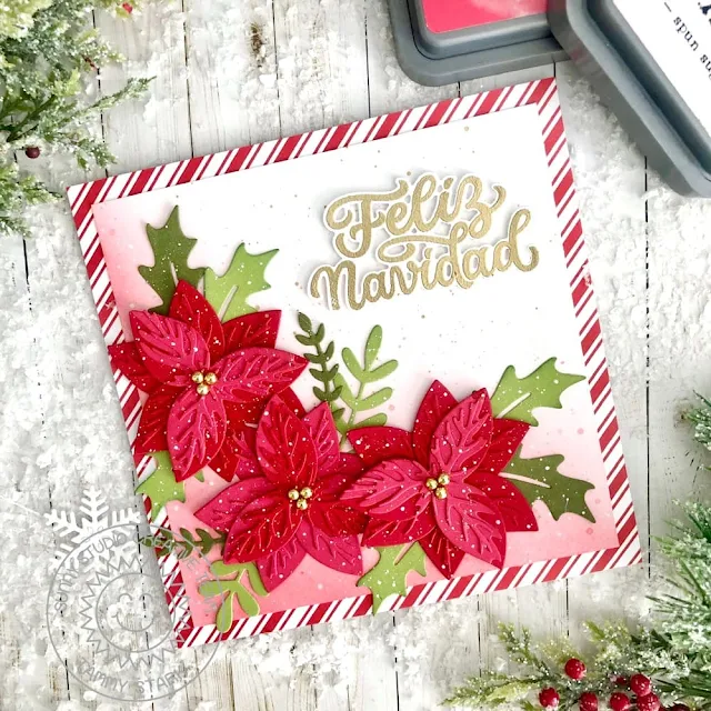 Sunny Studio Stamps: Feliz Navidad Holiday Card by Tammy Stark (featuring Pristine Poinsettia, Winter Greenery Dies)