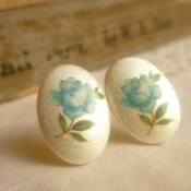 Vintage blue rose earrings