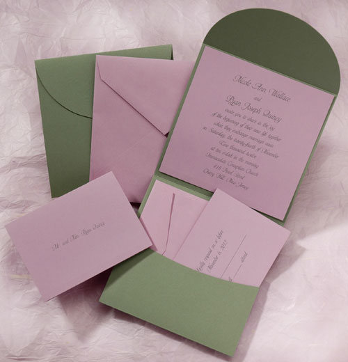 Sage and Lilac Pocket Wedding Invitations at The Purple Mermaid