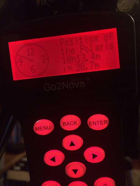 Hand controller displays Polaris position as part of alignment process (Source: Palmia Observatory)