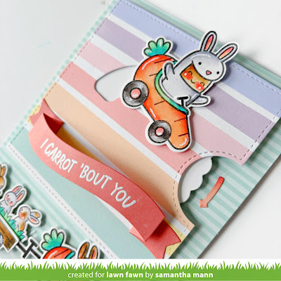 I Carrot 'Bout You Card by Samantha M for Lawn Fawn, Interactive Card, Reveal Wheel, Card Making, Die Cutting, Spring, Easter, bunnies, handmade cards, #lawnfawn #diecutting #revealwheel #cardmaking #interactivecards #spring #easter