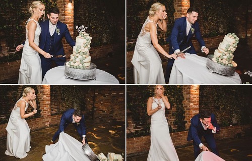 Wedding disaster as couple's £450 cake topples onto floor as they cut it.. but it's nothing serious to them 