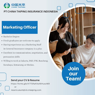 Lowongan Kerja Medan Marketing Officer Lulusan S1 Februari 2023 di PT China Taiping Insurance Indonesia