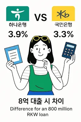 하나은행 3.9% VS 국민은행 3.3%, 8억 대출 시 차이