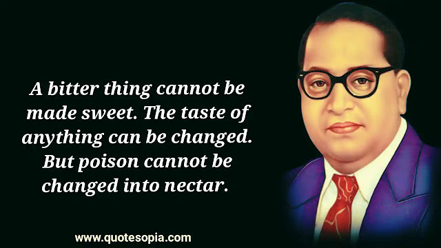 "A bitter thing cannot be made sweet. The taste of anything can be changed. But poison cannot be changed into nectar" ~ B. R. Ambedkar