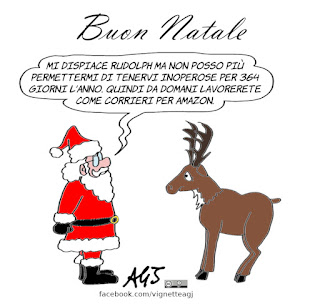 Buon natale, babbo natale, renne, umorismo, vignetta