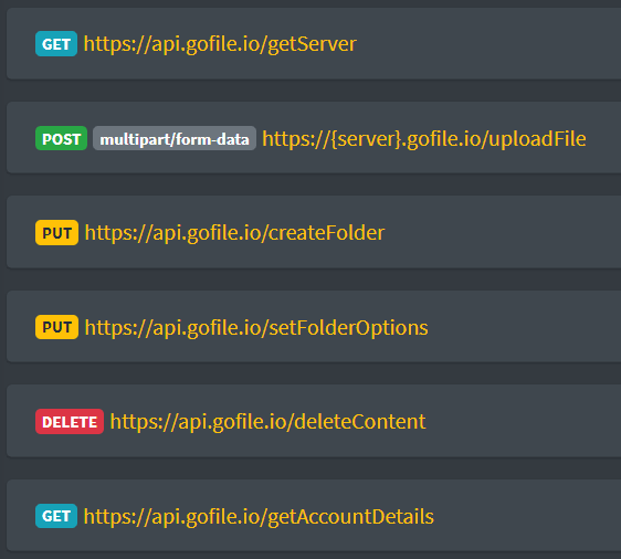 api calling type in gofile.io