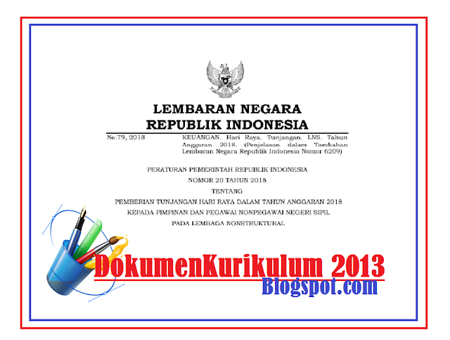 Peraturan Pemerintah PP Nomor 20 Tahun 2018 tentang Pemberian THR (Tunjangan Hari Raya) dalam Tahun Anggaran 2018 kepada Pimpinan dan Pegawai Nonpegawai Negeri Sipil pada Lembaga Nonstruktural