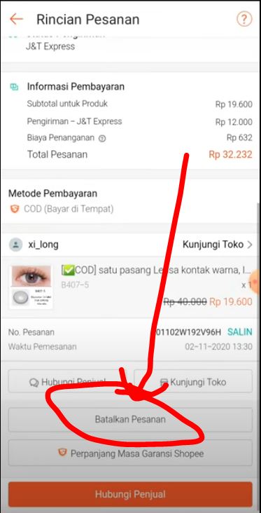 klik batalkan pesanan Shopee COD