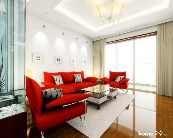 Red and White furniture Living Room Designs