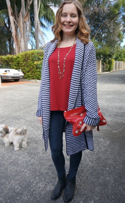 SAHM outfit to date night outfit skinny jeans boots wool stripe cardigan