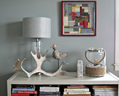 console vignette, antler, beach house, Home and Cabin 