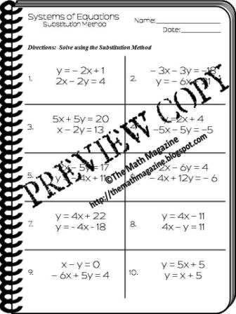 The Math Magazine: Solving Systems of Equations Substitution ...