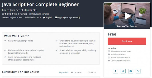 [100% Free] Java Script For Complete Beginner