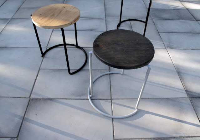 ATELIER STOOL IN GREY AND BLACK WAX.