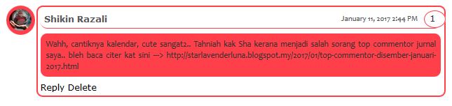 Top Commentor Disember - Januari 2017 di Blog Starlavenderluna