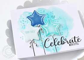 Sunny Studio Stamps: Bold Balloons Dreamy Watercolored Background Card by Nancy Damiano