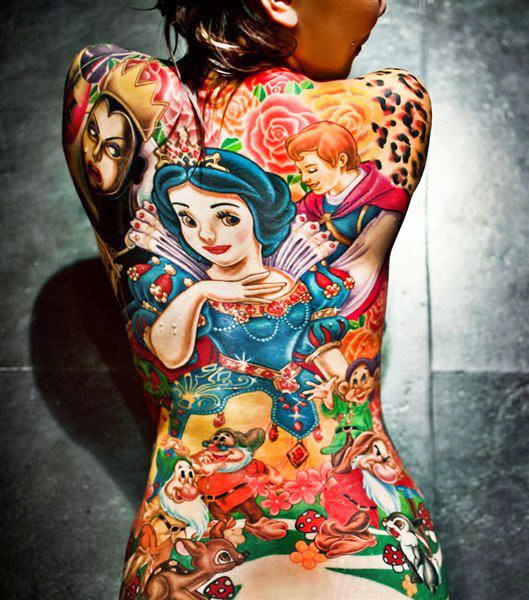 3D color cartoons tattoo on the full back 