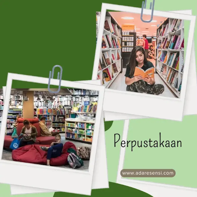 Membaca buku di perpustakaan