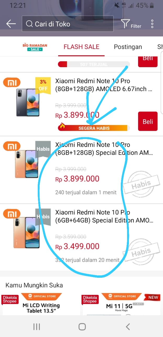 flash sale Xiaomi Redmi Note 10 Pro di Shopee