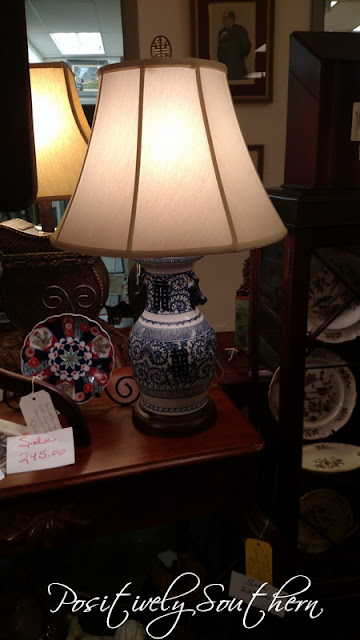 blue and white lamp