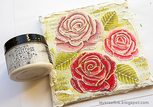 Layers of ink - Mixed Media Rose Canvas Tutorial by Anna-Karin Evaldsson. Add grit-paste.