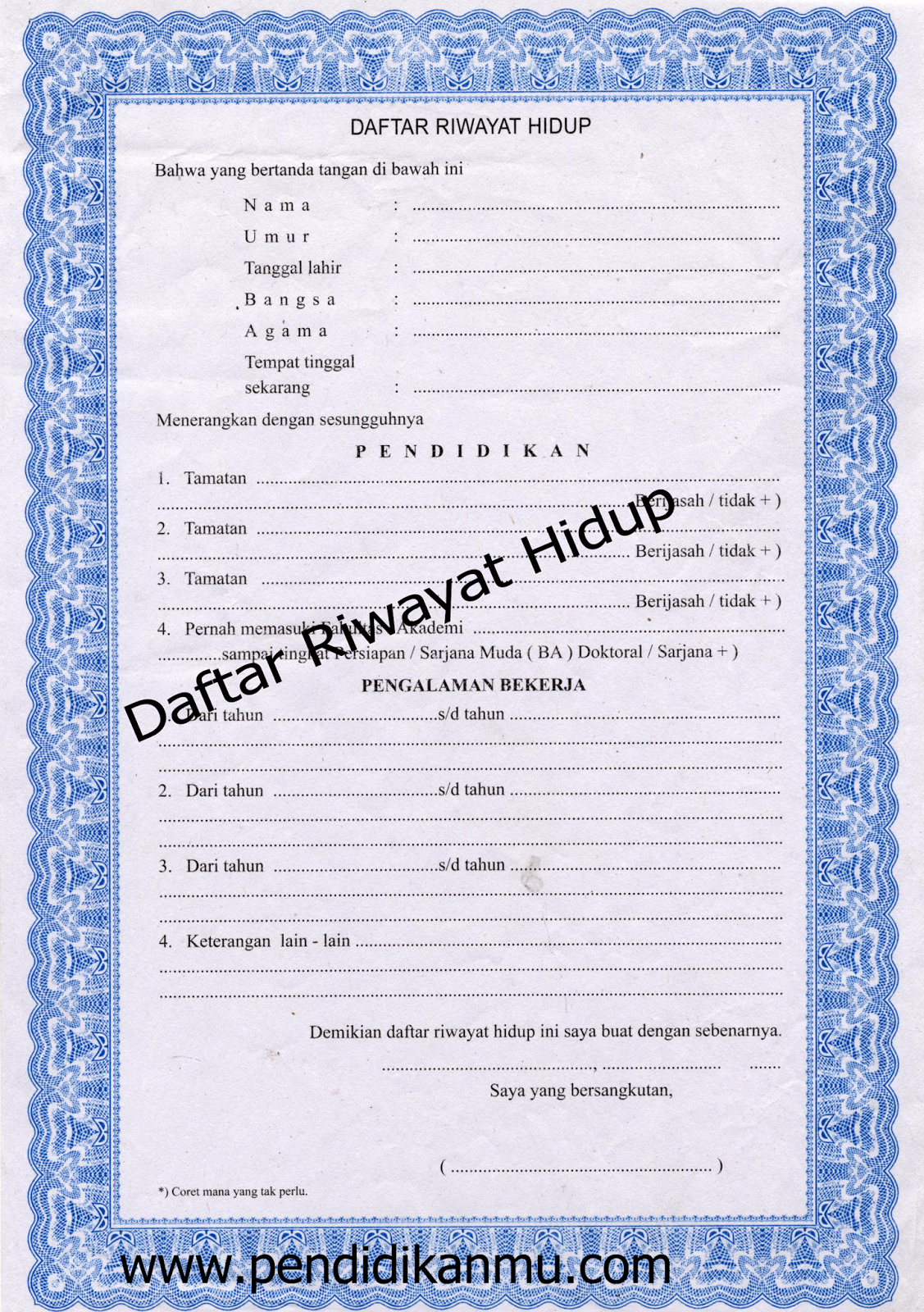 Contoh Daftar Riwayat Hidup Lamaran Kerja Terbaru 2015