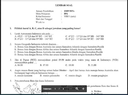 Soal PAS Ilmu Pengetahuan Sosial (IPS) Kelas 8 Kurikulum 2013 SMP/MTs