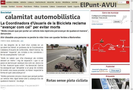 Dangièr rotièr pels ciclistas AVUI 170711