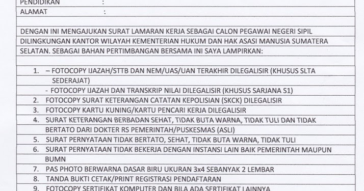 Contoh Terbaru Penulisan Surat Lamaran Kerja CPNS MADINA