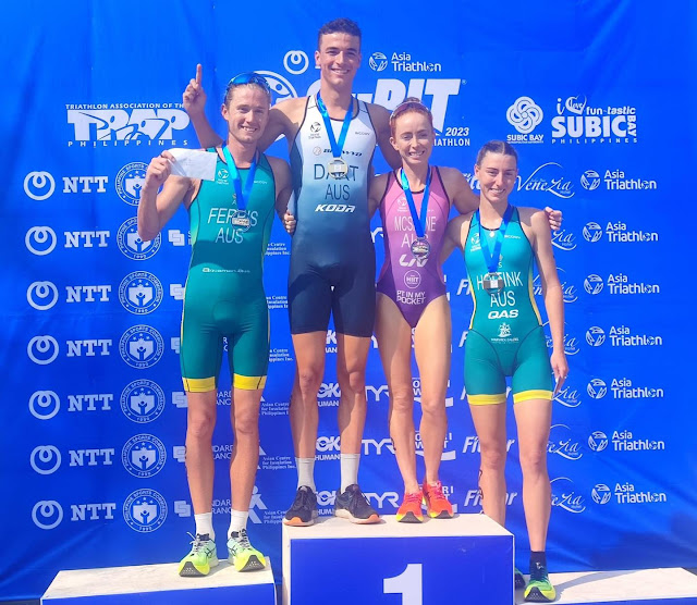 The top finishers in the sprint senior elite category of the 30th Subic Bay International Triathlon at the SBMA Freeport Boardwalk. (photo from TRAP facebook page)