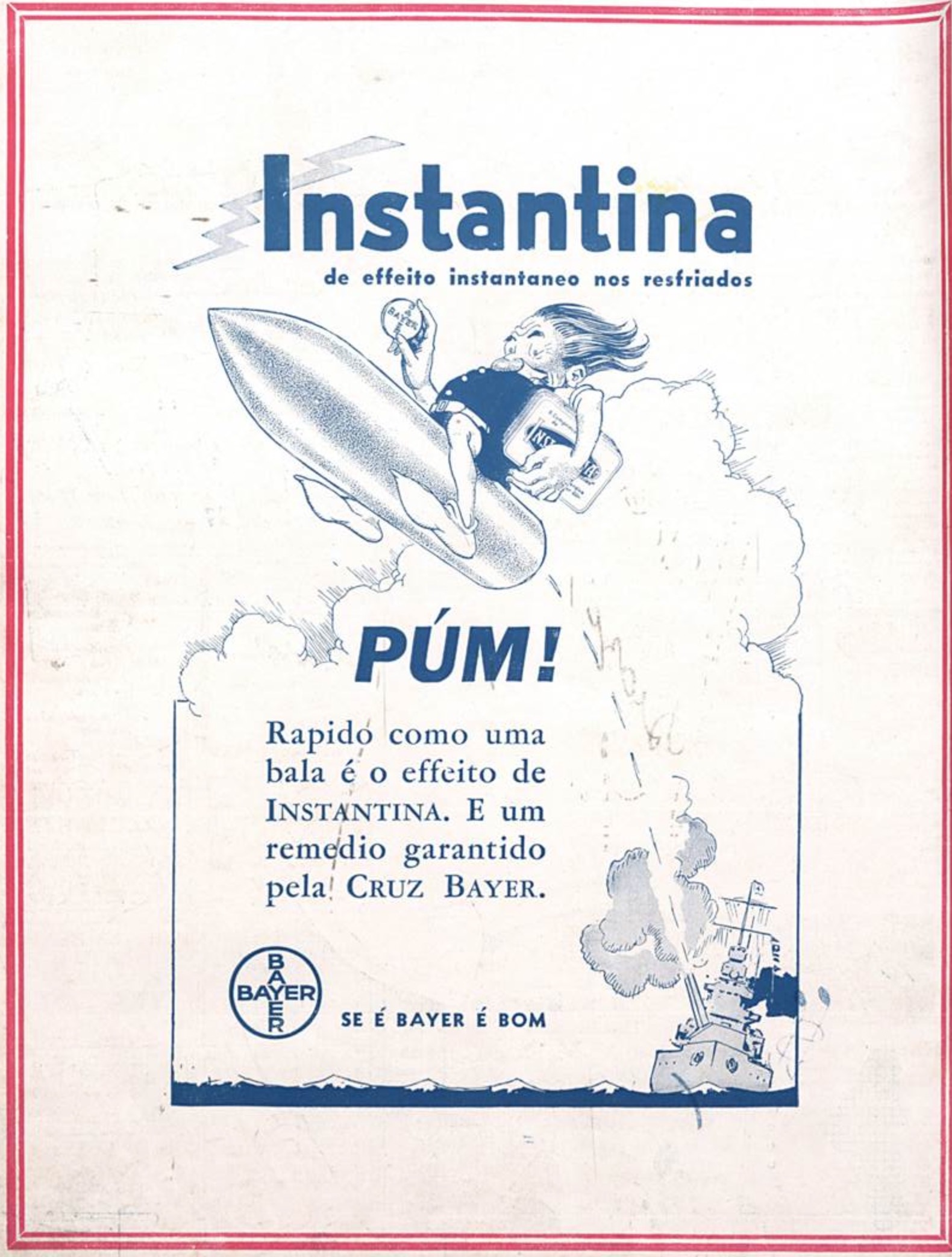 Anúncio de 1934 apresentando os benefícios da Instantina para cuidados com os resfriados