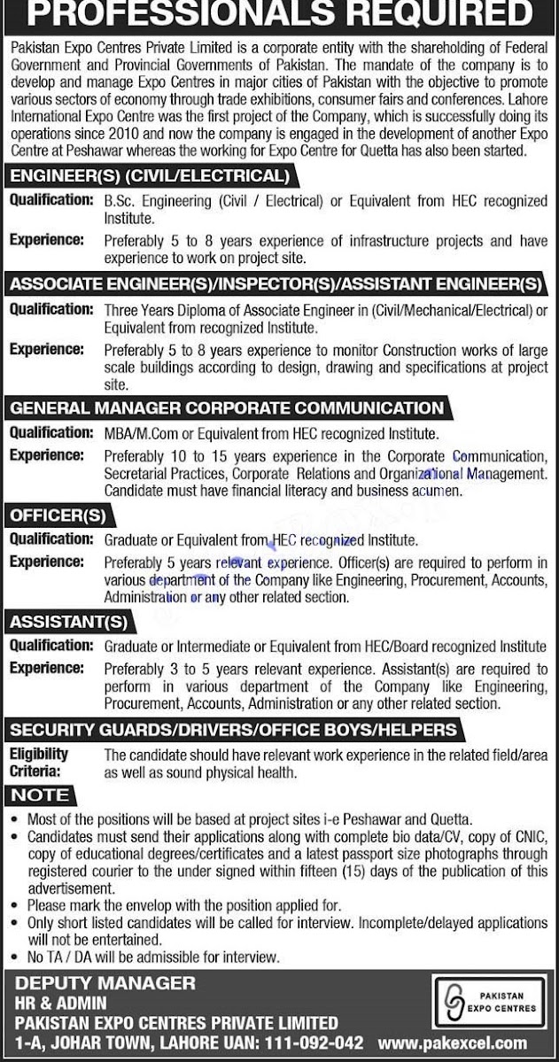 Latest Jobs  Pakistan Expo Centers Private Limited PECPL 2021