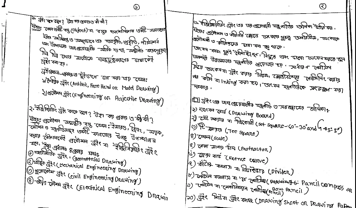 ভোকেশনাল ৯ম শ্রেণীর ইঞ্জিনিয়ারিং ড্রয়িং এসাইনমেন্ট (৪র্থ সপ্তাহ) সমাধান