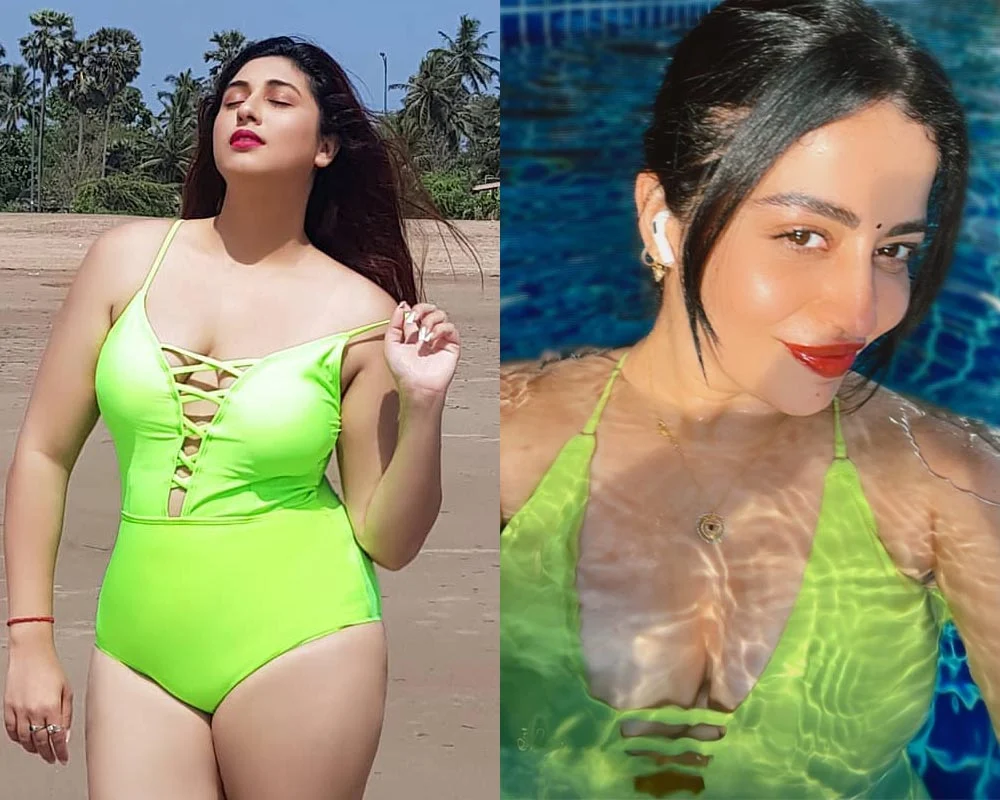 nehha pendse vahbbiz dorabjee swimsuit cleavage