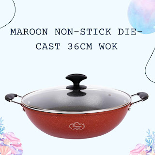 Maroon non-stick die-cast 36cm wok