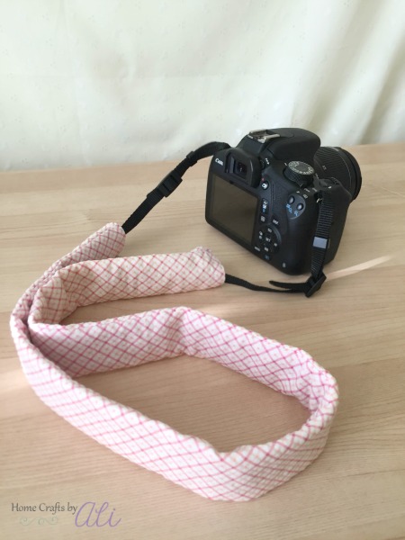 finished comfortable DIY DSLR camera strap cover