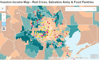 Houston Income Map with Red Cross, Salvation Army & Food Pantries