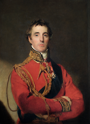 Portrait of the Duke of Wellington, from Wikipedia. The Duke of Wellington is standing at half-length, wearing Field Marshal’s uniform, with the Garter star and sash, the badge of the Golden Fleece, and a special badge ordered by the Prince Regent to be worn from 1815 by Knights Grand Cross of the Military Division of the Order of the Bath who were also Knights Companion of the Order of the Garter.