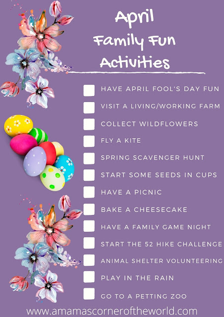 Colorful list of family friendly activities for April