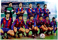 F. C. BARCELONA - Barcelona, España - Temporada 1988-89 - Zubizarreta, Serna, Roberto, Aloisio y Alexanco; Julio Salinas, Milla, Bakero, Romerito, Beguiristain y Eusebio - F. C. BARCELONA 0 REAL MADRID 0 - 01/04/1989 - Liga de 1ª División, jornada 27 - Barcelona, Nou Camp - 2º en la Liga, con Johann Cruyff de entrenador