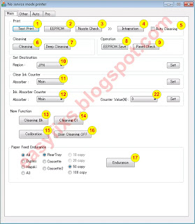 Canon Service Tool v.4718 & v.4720 Button Functions for Main tab